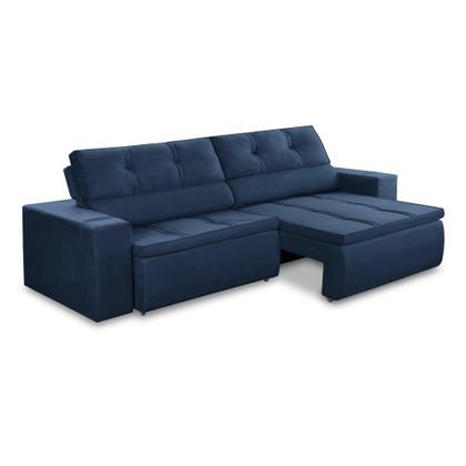 Imagem de Sofá Retrátil e Reclinável 3 lugares 2,50m com Molas Stella Suede Azul Adonai Estofados