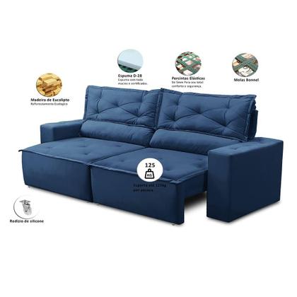 Sofá Retrátil e Reclinável 3 lugares com Molas 1,50m Laura Suede Azul Madelina - Madelina Decor Imagem de Sofá Retrátil e Reclinável 3 lugares com Molas 1,50m Laura Suede Azul Madelina