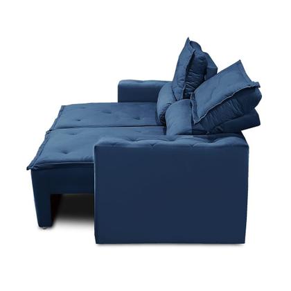 Sofá Retrátil e Reclinável 3 lugares com Molas 1,50m Laura Suede Azul Madelina - Madelina Decor Imagem de Sofá Retrátil e Reclinável 3 lugares com Molas 1,50m Laura Suede Azul Madelina