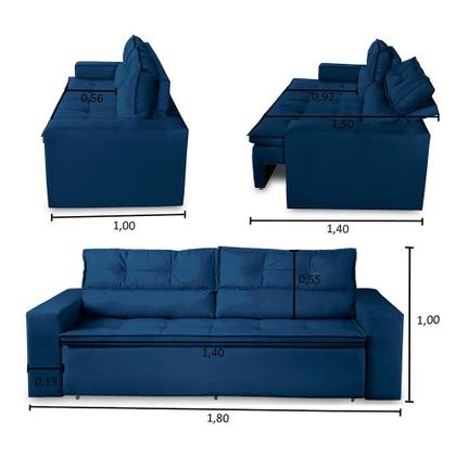 Sofá Retrátil e Reclinável 3 lugares com Molas 1,80m Vegas Suede Azul Adonai Estofados Imagem de Sofá Retrátil e Reclinável 3 lugares com Molas 1,80m Vegas Suede Azul Adonai Estofados