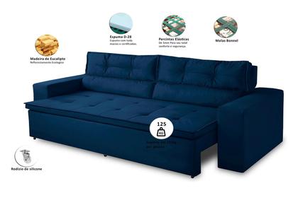 Imagem de Sofá Retrátil e Reclinável 3 lugares com Molas 1,80m Vegas Suede Azul Adonai Estofados