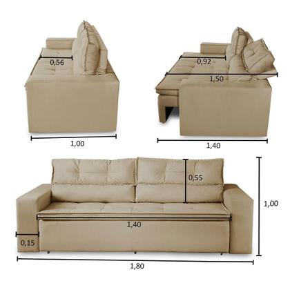 Sofá Retrátil e Reclinável 3 lugares com Molas 1,80m Vegas Suede Bege Adonai Estofados Imagem de Sofá Retrátil e Reclinável 3 lugares com Molas 1,80m Vegas Suede Bege Adonai Estofados