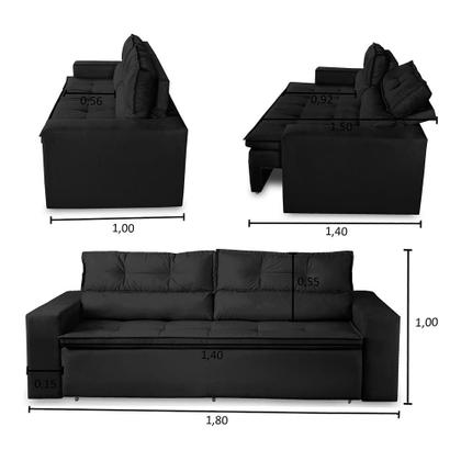 Sofá Retrátil e Reclinável 3 lugares com Molas 1,80m Vegas Suede Preto Adonai Estofados Imagem de Sofá Retrátil e Reclinável 3 lugares com Molas 1,80m Vegas Suede Preto Adonai Estofados