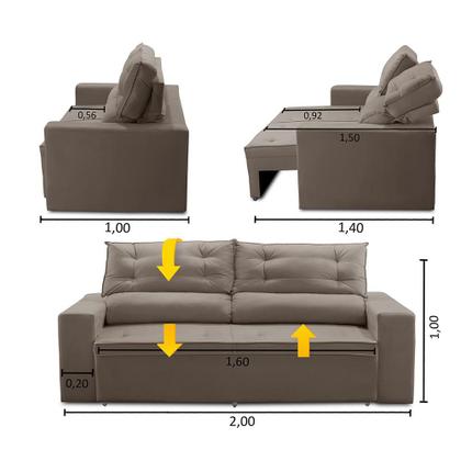 Imagem de Sofá Retrátil e Reclinável 3 lugares com Molas 2,00m Lais Suede Cappuccino Adonai Estofados