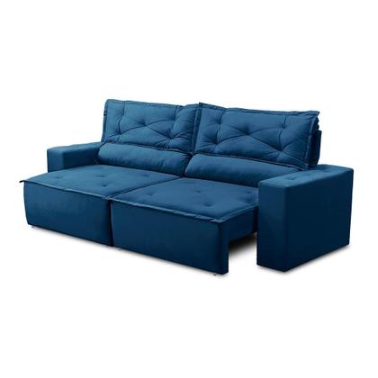 Sofá Retrátil e Reclinável 3 lugares com Molas 2,00m Livia Suede Azul Adonai Estofados Imagem de Sofá Retrátil e Reclinável 3 lugares com Molas 2,00m Livia Suede Azul Adonai Estofados