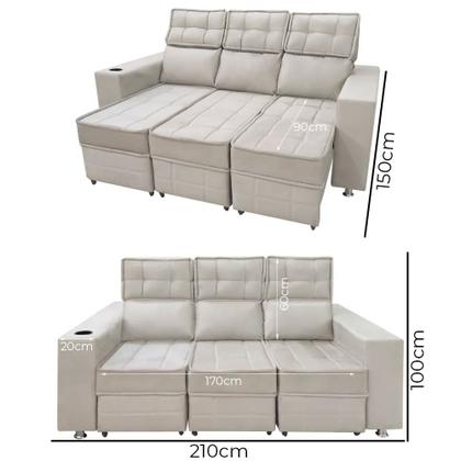 Imagem de Sofá Retrátil e Reclinável 3 lugares Londres 2.10cm C/Molas - Veludo