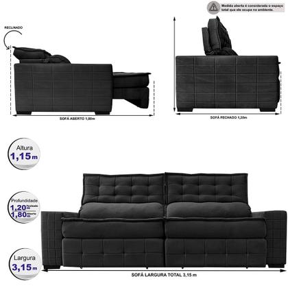 Imagem de Sofá Retrátil e Reclinável 3,15m Cama inBox Big Puffer com SoftGelD40 Velupluma Preto