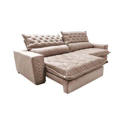 Imagem de Sofá Retrátil e Reclinável 3,15m Molas Ensacadas Cama inBox Spazus com Bordado 3D Velusoft Bege