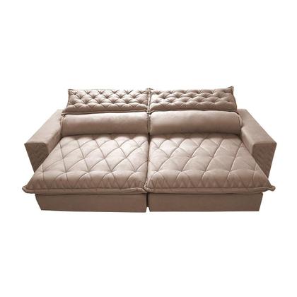 Imagem de Sofá Retrátil e Reclinável 3,15m Molas Ensacadas Cama inBox Spazus com Bordado 3D Velusoft Bege
