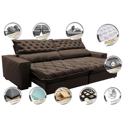 Imagem de Sofá Retrátil e Reclinável 3,15m Molas Ensacadas Cama inBox Spazus com Bordado 3D Velusoft Café