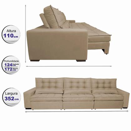 Imagem de Sofá Retrátil e Reclinável 3,52m com Molas Ensacadas Cama Inbox Gold Tecido Suede Velusoft Castor