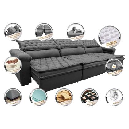 Imagem de Sofá Retrátil e Reclinável 3,52m Molas Ensacadas Cama inBox Botonê Espuma Viscoelástico Cinza