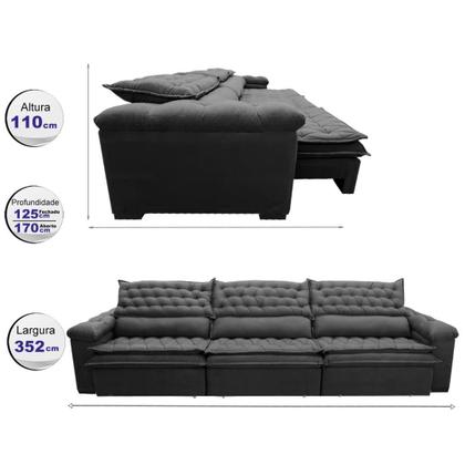 Imagem de Sofá Retrátil e Reclinável 3,52m Molas Ensacadas Cama inBox Botonê Espuma Viscoelástico Cinza