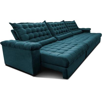 Imagem de Sofá Retrátil e Reclinável 3,85m Molas Ensacadas Cama inBox Big Space com Bordado 3D Velusoft Petróleo