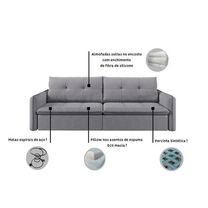 Imagem de Sofá Retrátil e Reclinável 4 Lugares 200cm Braga