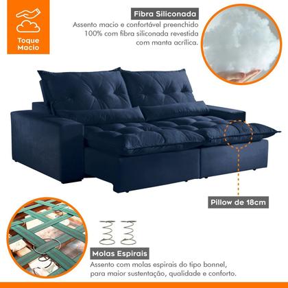 Sofá Retrátil e Reclinável 4 Lugares 250cm Avalon Super Pillow - Montano Estofados Imagem de Sofá Retrátil e Reclinável 4 Lugares 250cm Avalon Super Pillow