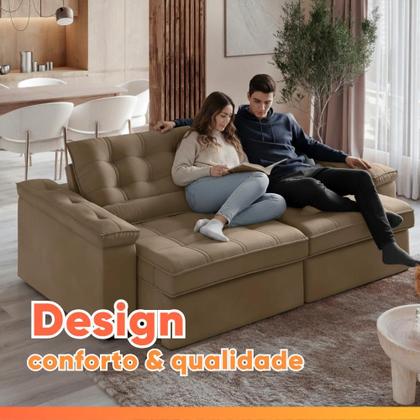 Imagem de Sofá Retrátil e Reclinável 4 Lugares 2,52m Veludo Ilhéus