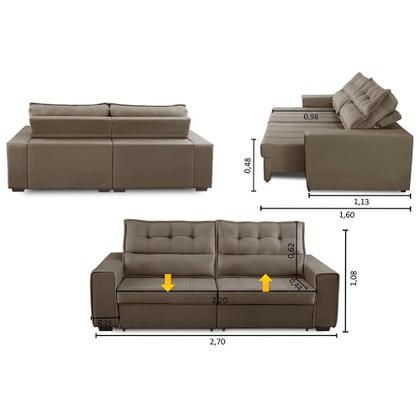 Imagem de Sofá Retrátil e Reclinável 4 Lugares com Molas 2,70m Dani Suede Cappuccino Adonai Estofados