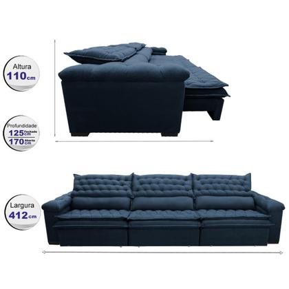 Imagem de Sofá Retrátil e Reclinável 4,12m Molas Ensacadas Cama inBox Botonê Espuma Viscoelástico Azul