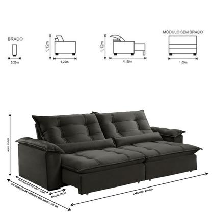Imagem de Sofá Retrátil e Reclinável Apolo 2,50m 04 Lugares Mola Ensacada TXR
