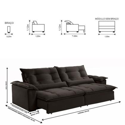 Imagem de Sofá Retrátil e Reclinável Apolo 2,50m 04 Lugares Mola Ensacada TXR