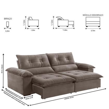 Imagem de Sofá Retrátil e Reclinável Atenas 1,80m 02 Lugares Mola Ensacada TXR