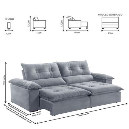 Imagem de Sofá Retrátil e Reclinável Atenas 1,80m 02 Lugares Mola Ensacada TXR