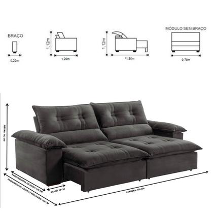 Imagem de Sofá Retrátil e Reclinável Atenas 1,80m 02 Lugares Mola Ensacada TXR