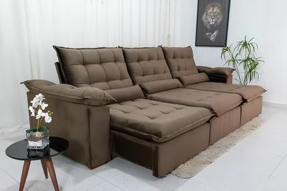 Sofá Retrátil e Reclinável Atenas com 2,10m de Largura em Veludo Ultra Confortável com Pillow nos Braços e Assentos - Serrana Camas&Colchões Imagem de Sofá Retrátil e Reclinável Atenas com 2,10m de Largura em Veludo Ultra Confortável com Pillow nos Braços e Assentos
