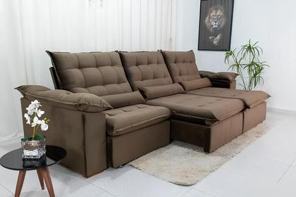 Sofá Retrátil e Reclinável Atenas com 2,10m de Largura em Veludo Ultra Confortável com Pillow nos Braços e Assentos - Serrana Camas&Colchões Imagem de Sofá Retrátil e Reclinável Atenas com 2,10m de Largura em Veludo Ultra Confortável com Pillow nos Braços e Assentos