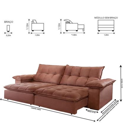 Imagem de Sofá Retrátil e Reclinável Atlanta 2,90m 05 Lugares Mola Ensacada TXR