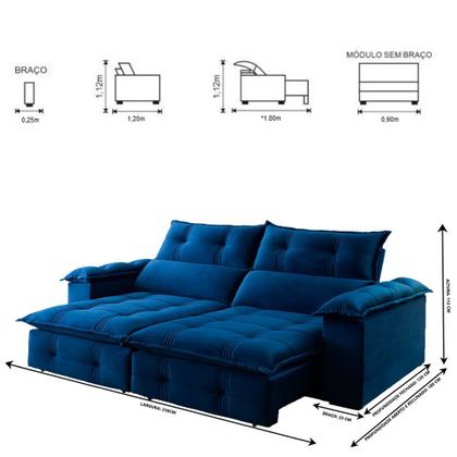 Imagem de Sofá Retrátil e Reclinável Atlas 2,30m 04 Lugares Mola Ensacada TXR