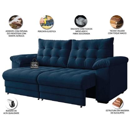 Imagem de Sofá Retrátil e Reclinável Bipartido 2 Lugares 2,10m Veludo Coliseu Selmer