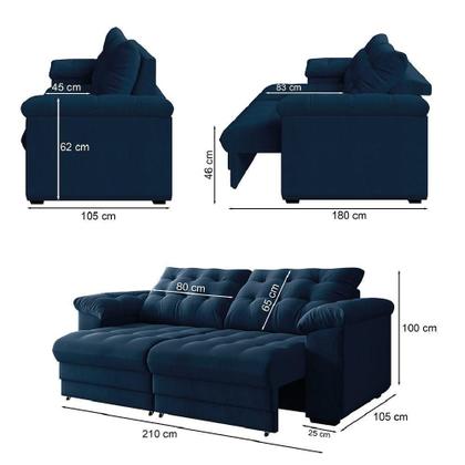 Imagem de Sofá Retrátil e Reclinável Bipartido 2 Lugares 2,10m Veludo Coliseu Selmer