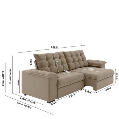 Imagem de Sofá Retrátil E Reclinável Bipartido 2,30m 3 Lugares Palermo Slim Luizzi Castor