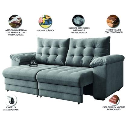 Imagem de Sofá Retrátil e Reclinável Bipartido 3 Lugares 2,30m Suede Veludo Coliseu Selmer