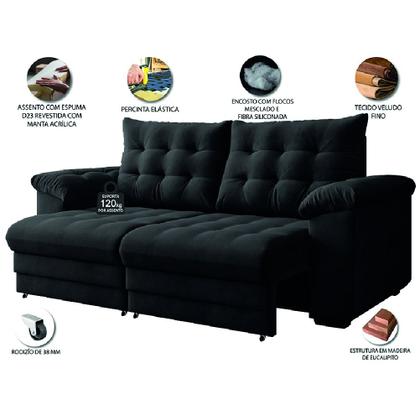 Imagem de Sofá Retrátil e Reclinável Bipartido 3 Lugares 2,30m Suede Veludo Coliseu Selmer