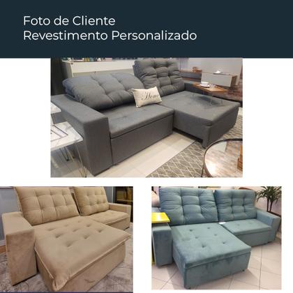 Imagem de Sofá Retrátil e Reclinável Bipartido 4 Lugares 250cm Sonza Veludo Bege - Sallar Home