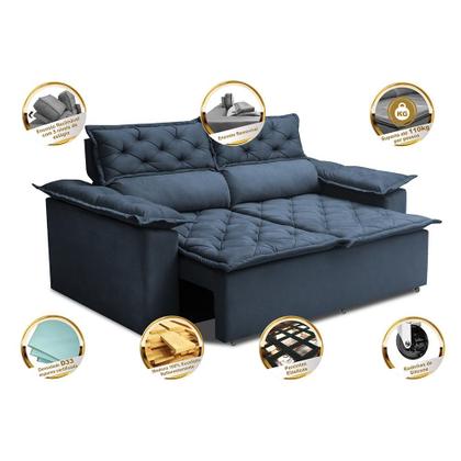 Sofá Retrátil e Reclinável Cama inBox Compact 1,50m Tecido Suede Velusoft Azul Imagem de Sofá Retrátil e Reclinável Cama inBox Compact 1,50m Tecido Suede Velusoft Azul