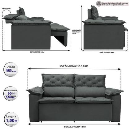Sofá Retrátil e Reclinável Cama inBox Compact 1,50m Tecido Suede Velusoft Cinza Imagem de Sofá Retrátil e Reclinável Cama inBox Compact 1,50m Tecido Suede Velusoft Cinza