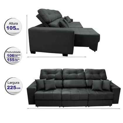 Imagem de Sofá Retrátil e Reclinável Cama inBox Diamond 2,25m Tecido Suede Velusoft Cinza