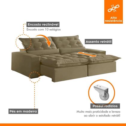 Imagem de Sofá Retrátil e Reclinável com Catraca Blindada 230cm Montano