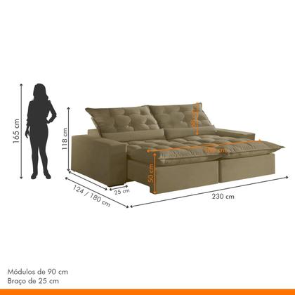 Imagem de Sofá Retrátil e Reclinável com Catraca Blindada 230cm Montano