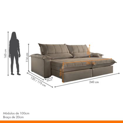 Imagem de Sofá Retrátil e Reclinável com Catraca Blindada 240cm Porto Bello