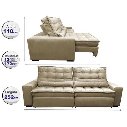 Imagem de Sofá Retrátil e Reclinável com Molas Ensacadas Cama inBox Gold 2,52m Tecido Suede Velusoft Bege