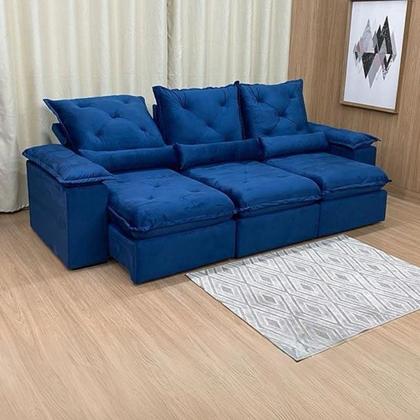 Imagem de Sofá Retrátil e Reclinável Confortável com 2,20m de Largura e Abertura Grande em Tecido Veludo Premium com Pillow nos Braços e Assentos