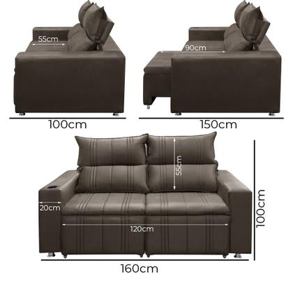 Imagem de Sofá Retrátil e Reclinável Madri 2L. 160cm C/Molas - Veludo