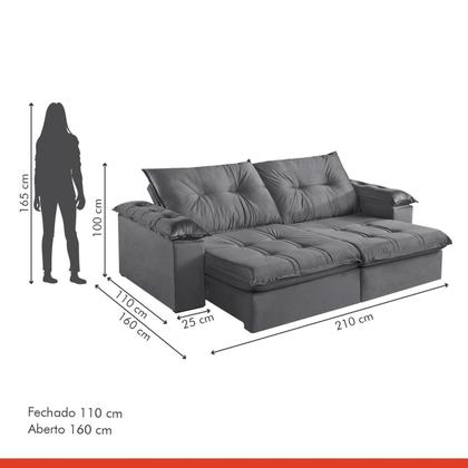 Imagem de Sofá Retrátil e Reclinável Modulado 2 Lugares 210cm Pés em Madeira Maciça Canadá