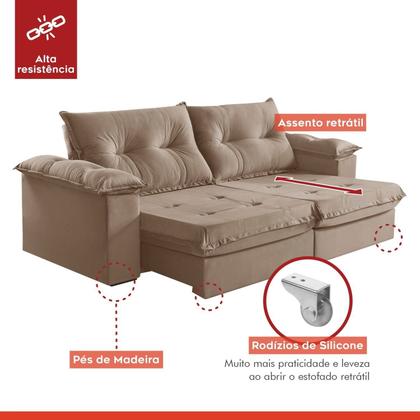 Imagem de Sofá Retrátil e Reclinável Modulado 2 Lugares 290cm Pés em Madeira Maciça Canadá
