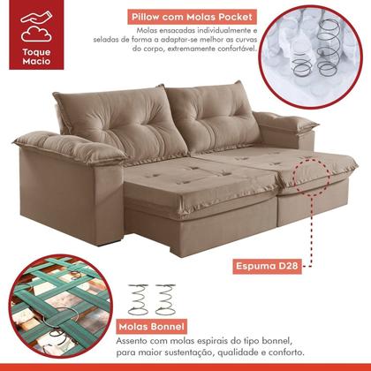 Imagem de Sofá Retrátil e Reclinável Modulado 2 Lugares 290cm Pés em Madeira Maciça Canadá